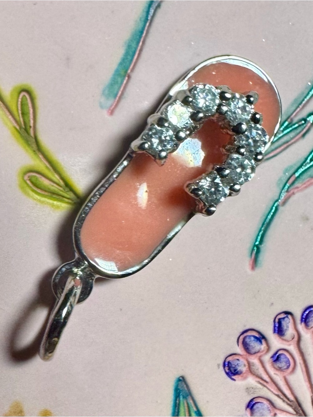 New Pink Enamel Flip-Flop Charm with Crystal Accents stamped 925 silver